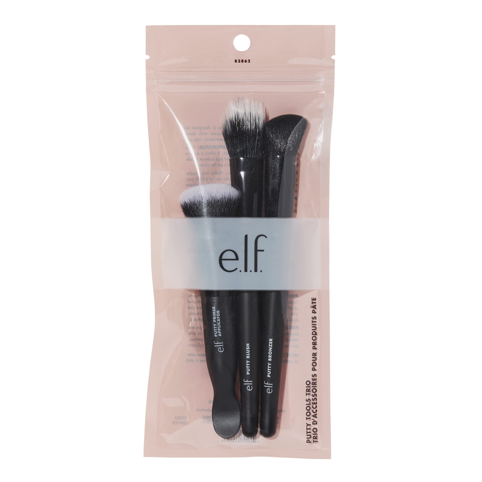e.l.f. Putty Tools Trio, Set Of 3 Face Makeup Brushes For Putty Products, Helps You Easily Blend Putty Primer, Blush Vegan & Cruelty-Free Black Color