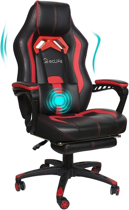 Amazon Com Eclife Massage Gaming Chair Office Computer Chair Game Video Chair High Back Ergonomic Backrest Seat Adjustable Swivel Task Chair E Sports Chair With Lumbar Support And Footrest Of D01 Red Kitchen Dining