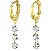 VIKI LYNN 18K Gold Plated S925 Sterling Silver Huggie Hoop Dangle Drop Earrings for Women 5A CZ Hypoallergenic, Simple Long Dangling Thick Gold Earring Party Wedding Jewelry Gift for Women
