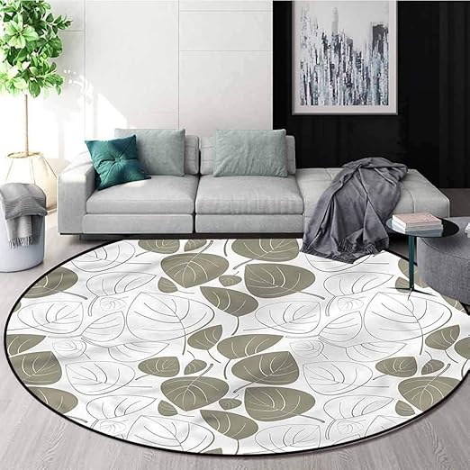 Amazon Com Rugsmat Leaf Round Area Rugs Bedroom Silhouette Floral Ornament Home Decor Area Rug Round 51 Home Kitchen