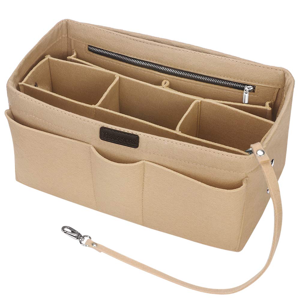 Handbag Organiser Insert, Betoores Felt Insert Bag Organiser Bag in Bag Organizer with Detachable Bag and Key Chains Perfect for Speedy Neverfull Tote,Beige - XL
