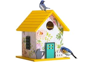 CEDAR ALPHA Spring Melody Bluebird House, Composite Material Nesting Box, Hanging Birdhouse for Blue Bird,Sparrow, Chickadee, Birdhouse for Outside, 5 Years Weatherable Bird Box on Post for Pole (Garden Cottage)