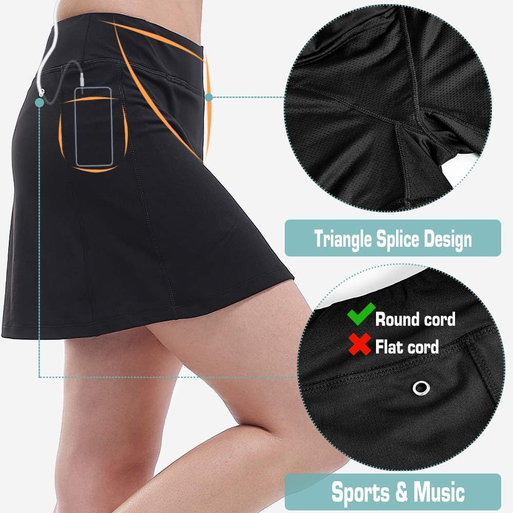ZEALOTPOWER Tennis Skorts for Women with Pockets Sports Black Golf Skirts Running Athletic Summer at  Women’s Clothing store