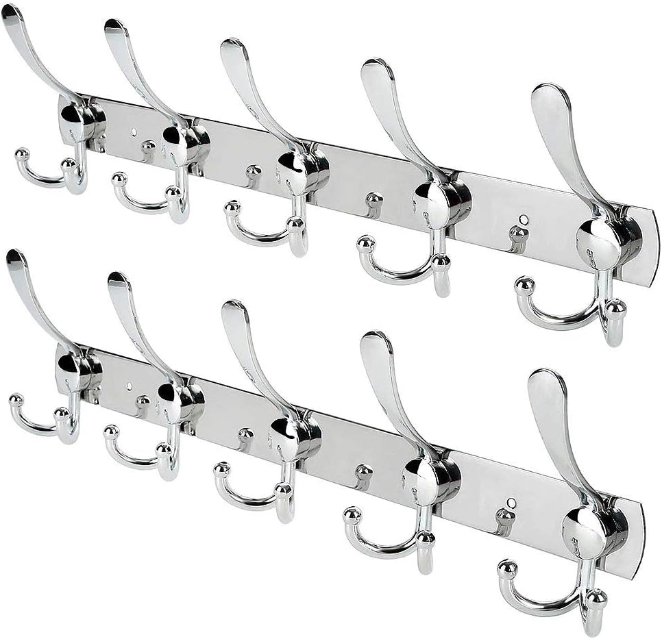 Hereubuy Wall Mount Coat Hook, 2 Pack 15 Hooks Coat Robe Hat Clothes Wall Mount Hook Heavy Duty Hanger Towel Rack
