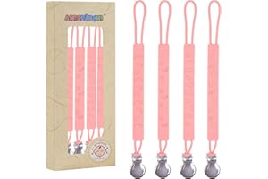 AMAZINGM One Piece Design Silicone Pacifier Clip Holder for Baby Boys and Girls,Pack of 4 Flexible Paci Leash,Binky Clips,Newborn Essentials (Metal Clip, Pink)