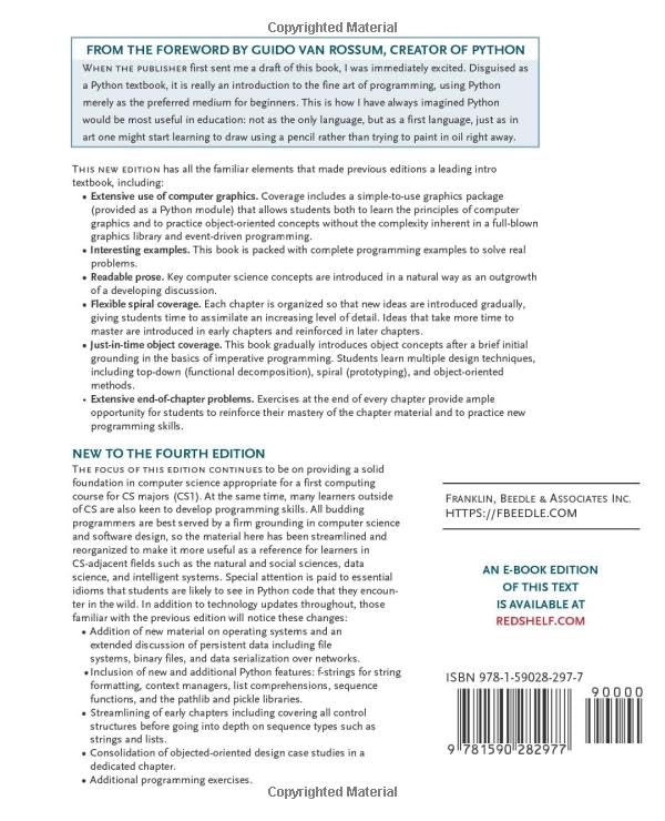 Python Programming: An Introduction to Computer Science, Fourth Edition