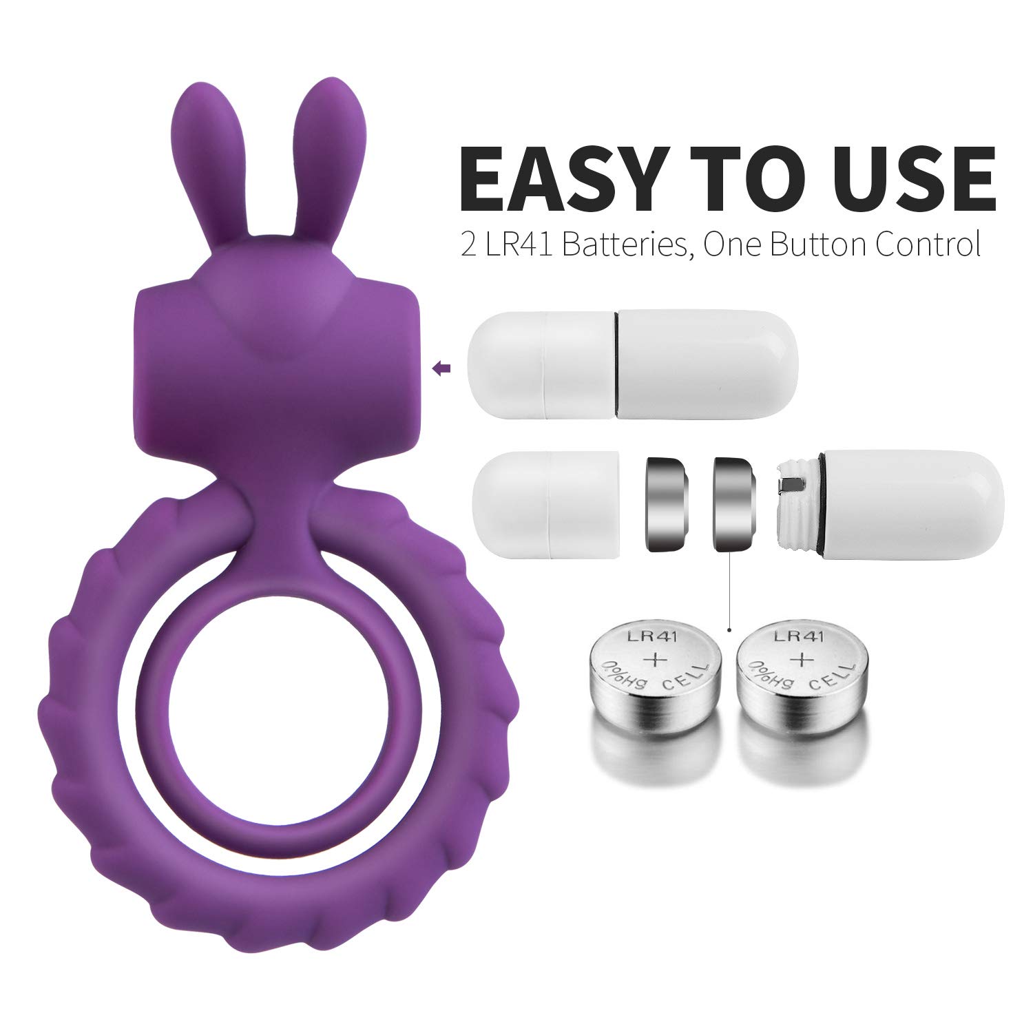 Vibrating Penis Ring, l\'aise vie Silicone Soft Stretchy Cock Rings for Men Waterproof Ring Toys for Males and Couples for Longer Lasting Erections Triple Wearing Ways with 2 LR41 Batteries(Rabbitlady)