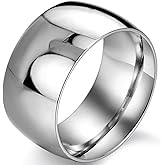 Fashion Month Men's 12mm Classic Silver Titanium Stainless Steel Ring Wedding Engagement Domed Band High Polished