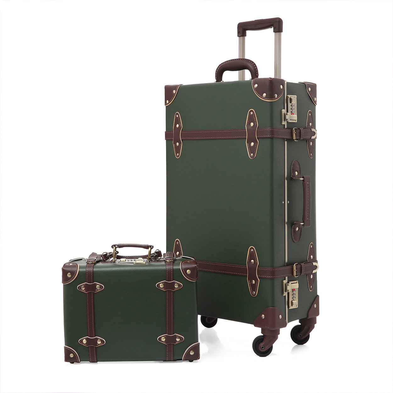 Pu Leather Carry On Luggage Set Vintage Trolley Suitcase