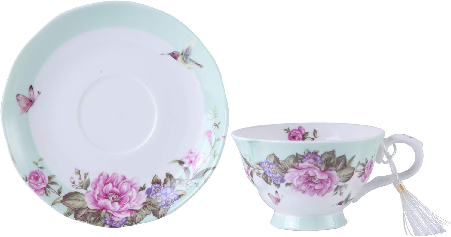 Tea Cup and Saucer Set 4 Coffee Cups Gifts for Women Expresso Coffee Cup Afternoon Tea Set New Bone China Vintage Flora Rose Gift for Her for Home Restaurants and Tea House (1 set of 4) - Image 5