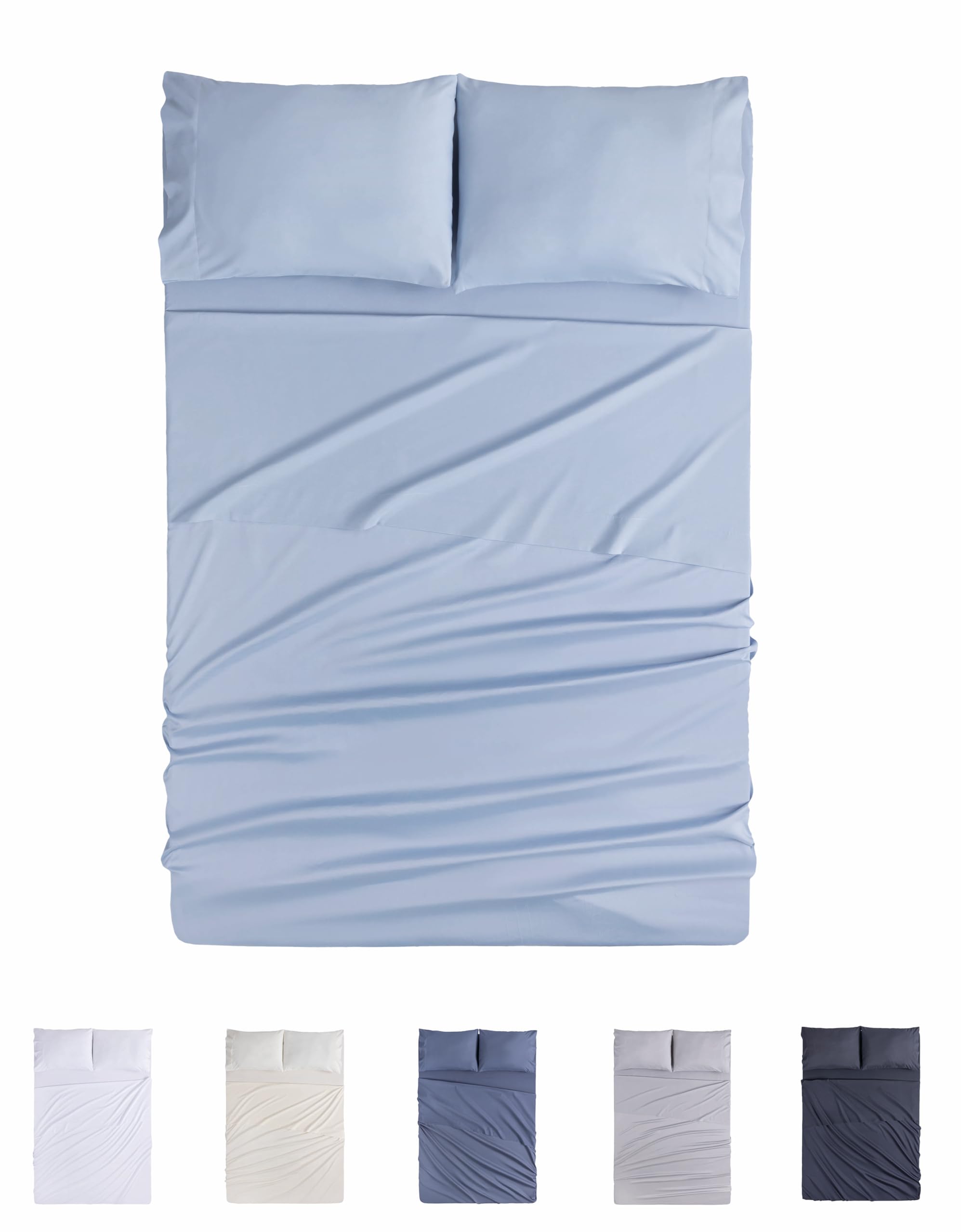 Todocama 4-Piece Bedding Set – 4002 – Fitted Sheet – Top Sheet – Two Pillowcases 50 x 80 cm (Bed 135 x 190/200 cm, Light Blue)