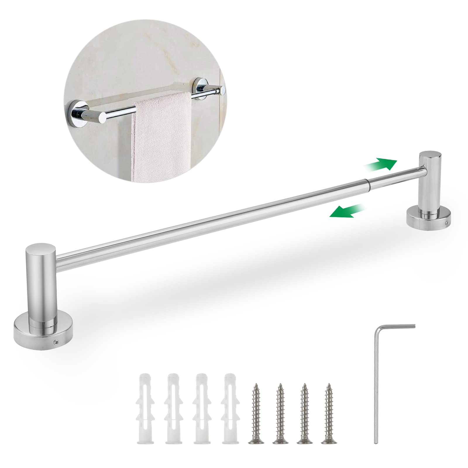 SENENQU Stainless Steel Towel Rail, 40-70cm Adjustable Wall Mounted Towel Holder with Screws, Expandable Polished Towel Bar Rack for Bathroom Kitchen Accessory