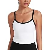 HeyNuts Vintage Color-Block Strappy Crop Tank Top for Womens, Cute Contrasting Trim Yoga Longline Sports Bras Padded A-D Cups