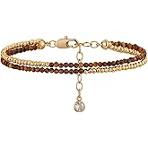 MYEARS Women Beaded Bracelet Gold Double Layer Gemstone 14K Simple Dainty Handmade Chain Everyday Boho Beach Jewelry