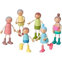 Giant bean Wooden Family Dolls Set of 7 for Dollhouse, Dollhouse People Miniature Dollhouse Accessories Toy for Boys Girls Ki