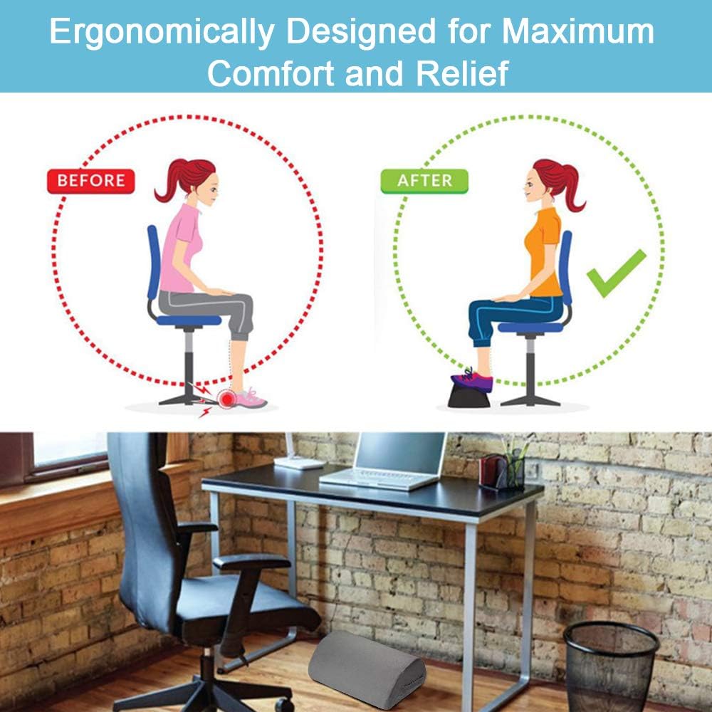 Gwolken Ergonomic Foot Rest Under Desk with Non-Slip Surface, High Rebound Foam Footstool Footrest Ottoman Half-Cylinder Relieve Pain for Office, Home, Airplane, Travel (Gray) : Office Products
