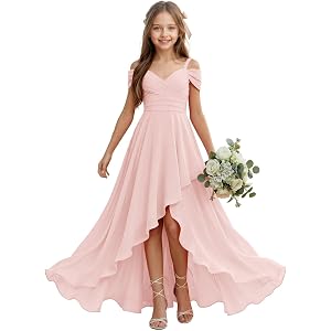 Qatuddl Junior Bridesmaid Dresses High Low Chiffon Flower Girl Dresses Princess Pageant Prom Gowns