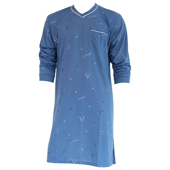 Lavazio Herren Nachthemd mit langem Arm mit Motiv und V-Ausschnitt in 9 Farben Nr. 4939