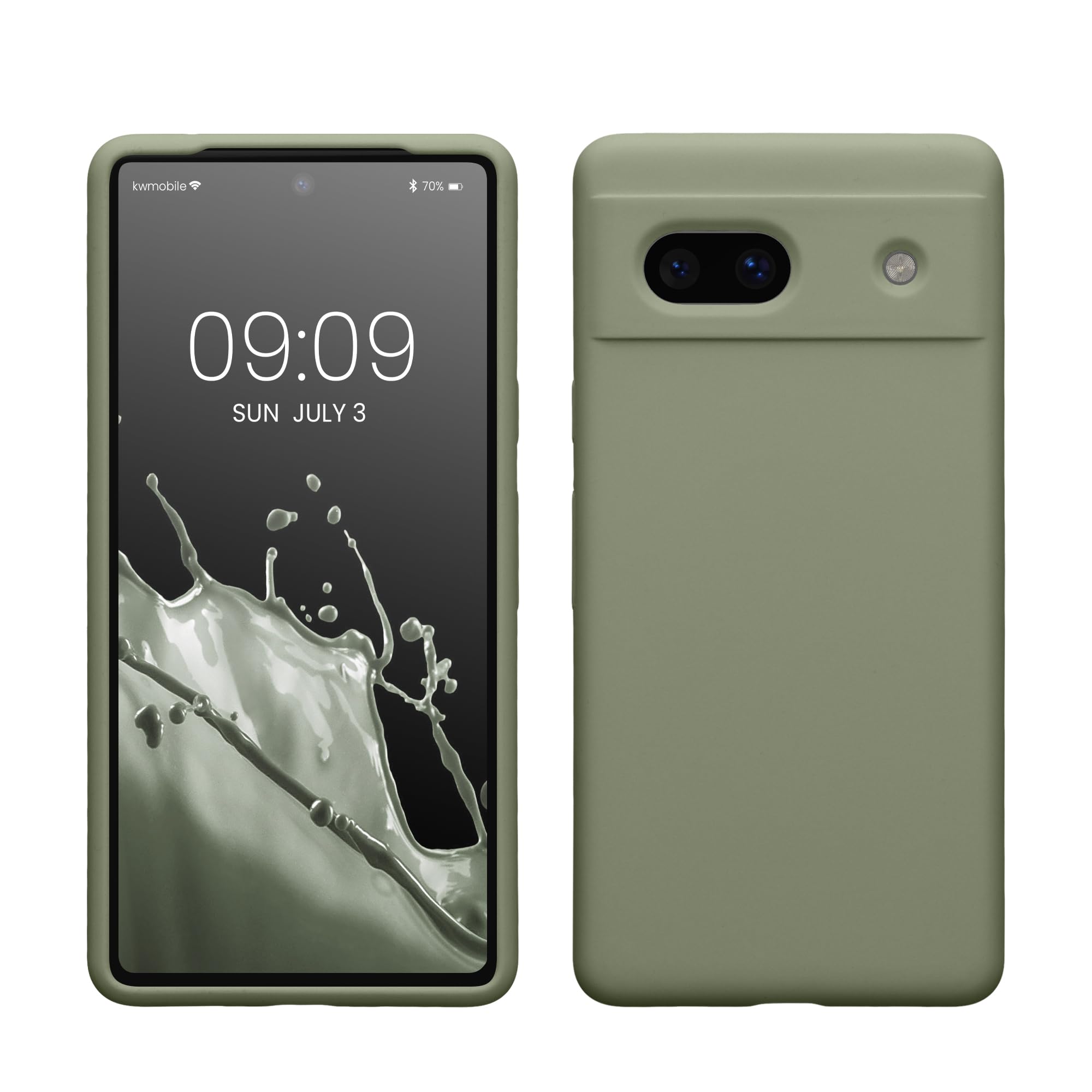 kwmobile Case Compatible with Google Pixel 7a Case - TPU Silicone Phone Cover with Soft Finish - Gray Green — image 1