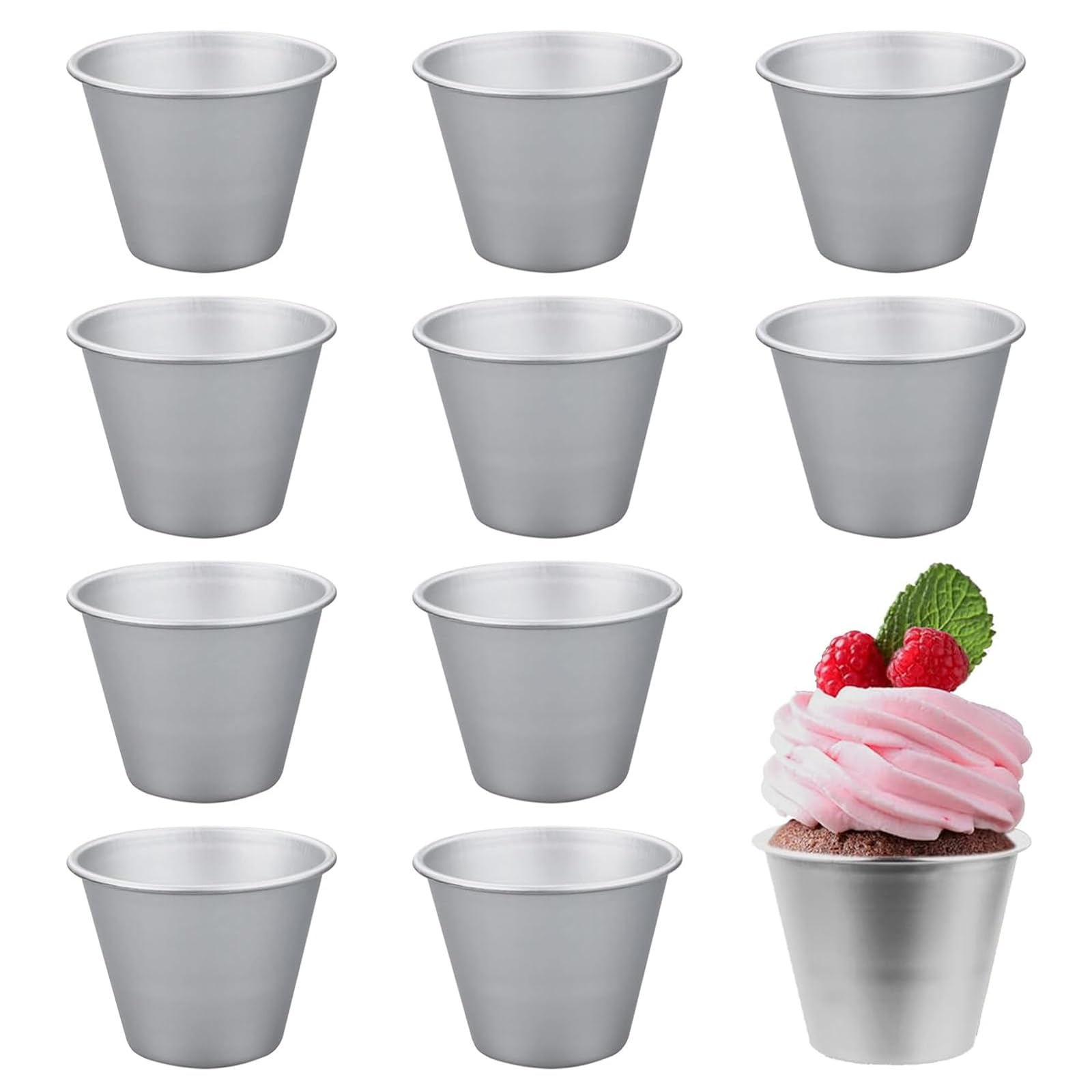SZCXDKJ 10 Pack Pudding Moulds, Mini Pudding Basins, Aluminum Baking Cups Nonstick Muffin Tin Moulds Egg Mold Cups Cupcake Basins for Kitchen DIY Cooking