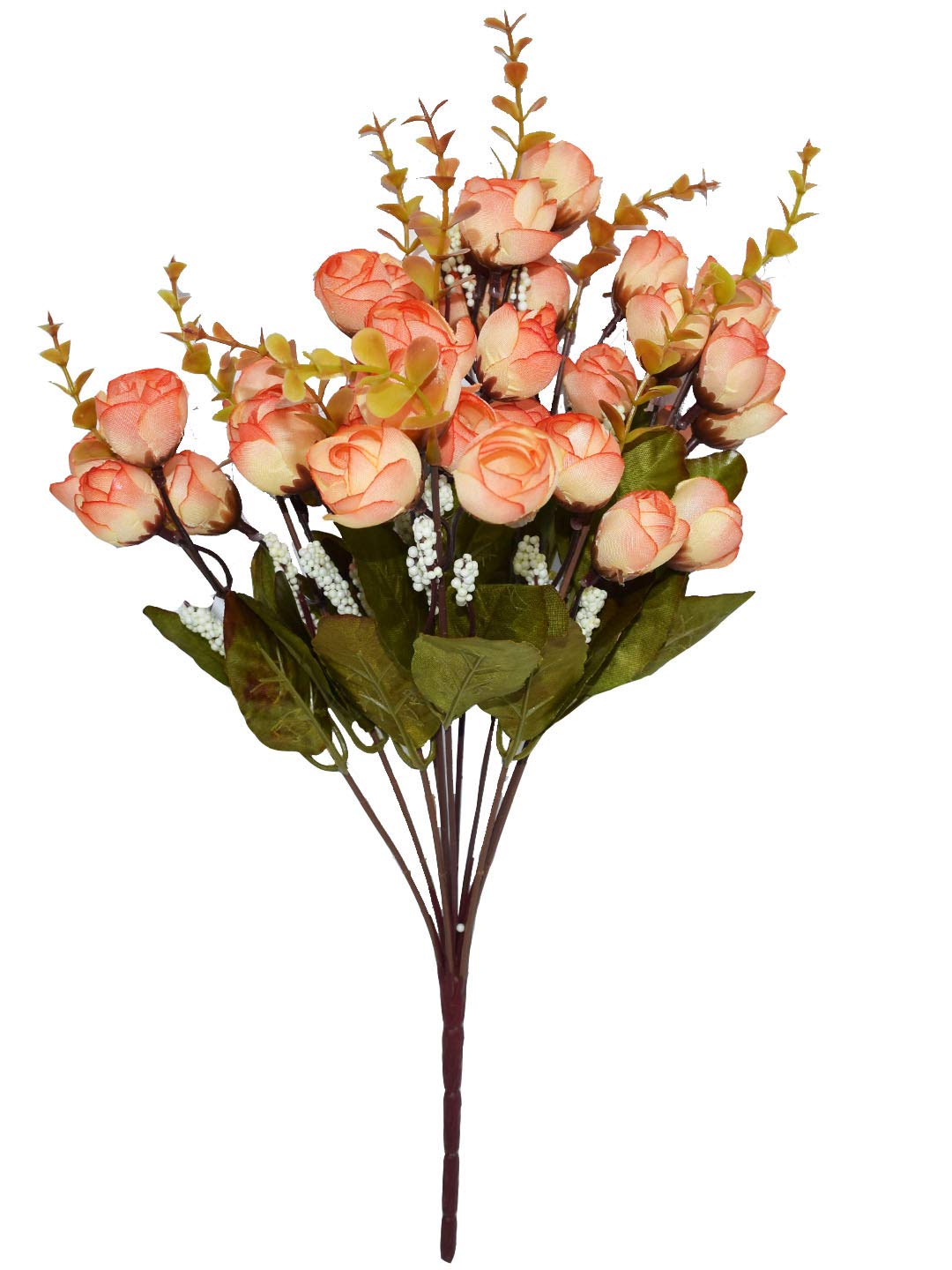 Fourwalls Artificial Decorative Mini Rose Flower Bunches (40 cm Tall, 12 Branches, Orange)