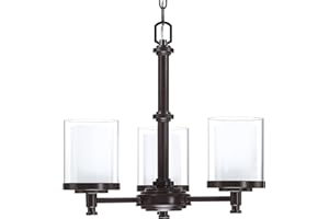 Dolaimi House 3 Light Chandelier,Fashion Style Ceiling Light Fixture Opal Clear Glass Shade for Dining Room Living Room Corridor Kitchen Island(Oil Rubbed Bronze Finish)