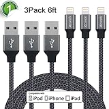 Xcords(TM) 3Pack 6Ft Nylon Braided 8 Pin Lightning to USB Cable Data Syncing Cord Compatible with iPhone 7/ 7 Plus/6/ 6 Plus/ 6s/ 6s Plus /5/5s/5c/SE/iPad/iPod/Beats Pill+(Purple&Black)