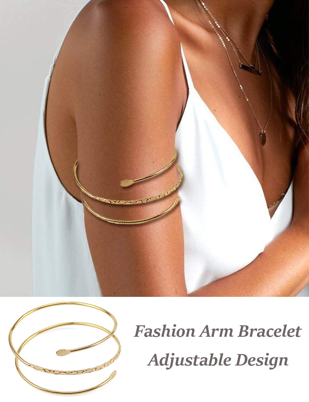 VALIJINA 2Pcs Minimalist Simple Swirl Upper Arm Cuff Bracelets for Women Girls Arm Bangle Armlets Adjustable