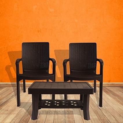 ITALICA Plastic Armchair and Table Standard Size Combo Furniture (Brown) -Set of 2 Chairs