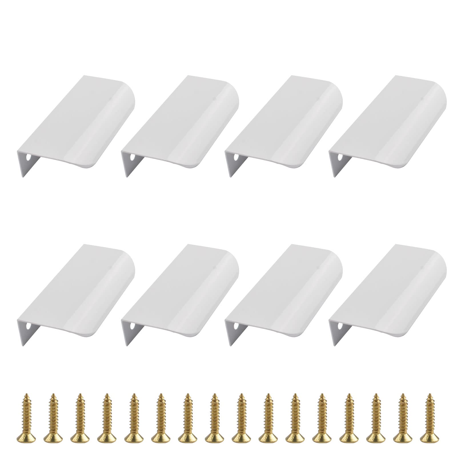 UFURMATE Back Mount Finger Edge Pull, 8Pcs White Aluminum Alloy Hidden Handles Curved Edges Concealed Finger Pull Handles Invisible Tab Pulls for Drawer, Cabinet (80mm/3.14in) — image 1