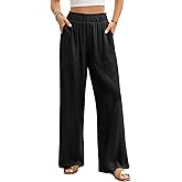 Uikue Women's Linen Palazzo Pants Summer Flowy Wide Leg Trousers Elastic Waist Casual Boho Pants Vacation Outfits 2026