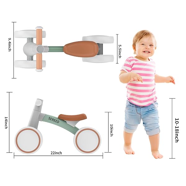 SEREED BABY BALANCE BIKE FOR 1-2 YEAR OLDS – 4 WHEELS, FIRST BIKE FOR TODDLERS, BIRTHDAY GIFT (GREEN)