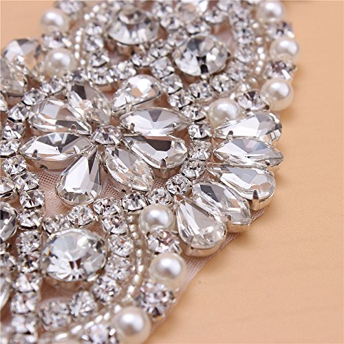 Crystal Rhinestone Applique with Pearls for Bridal Belt Wedding Dress Garters Headpieces - Thumbnail 3