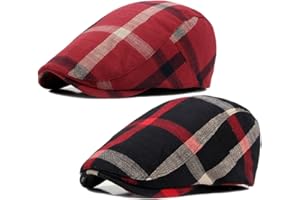 QIANUER 2 Pack Men's Newsboy Flat Cap Adjustable Plaid Ivy Gatsby Cabbie Driving Golf Hat Beret