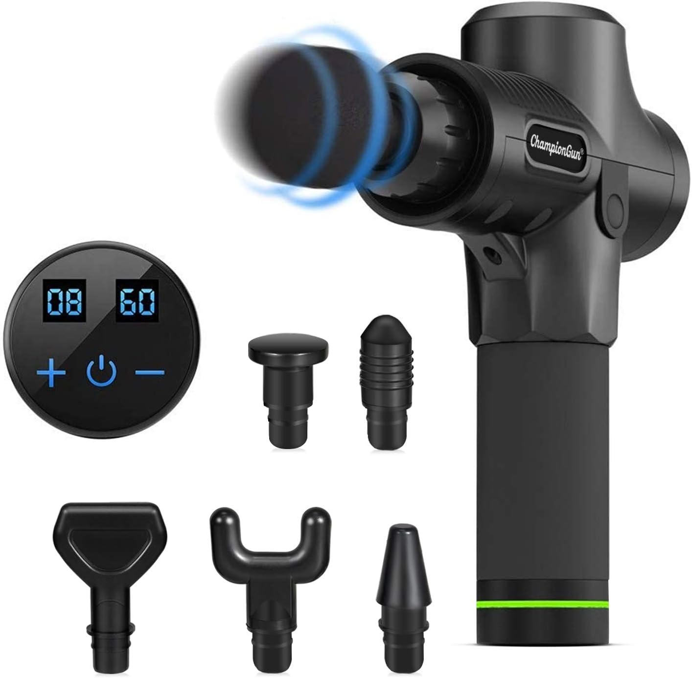 ChampionGun Percussion Massage Gun Quiet Deep Tissue Massage Gun with 6 Massage Heads Portable Balck