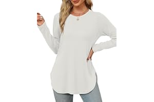 XIEERDUO Womens Long Sleeve Round Neck Shirts Side Split Basic Loose Tunic Tops Casual 2025