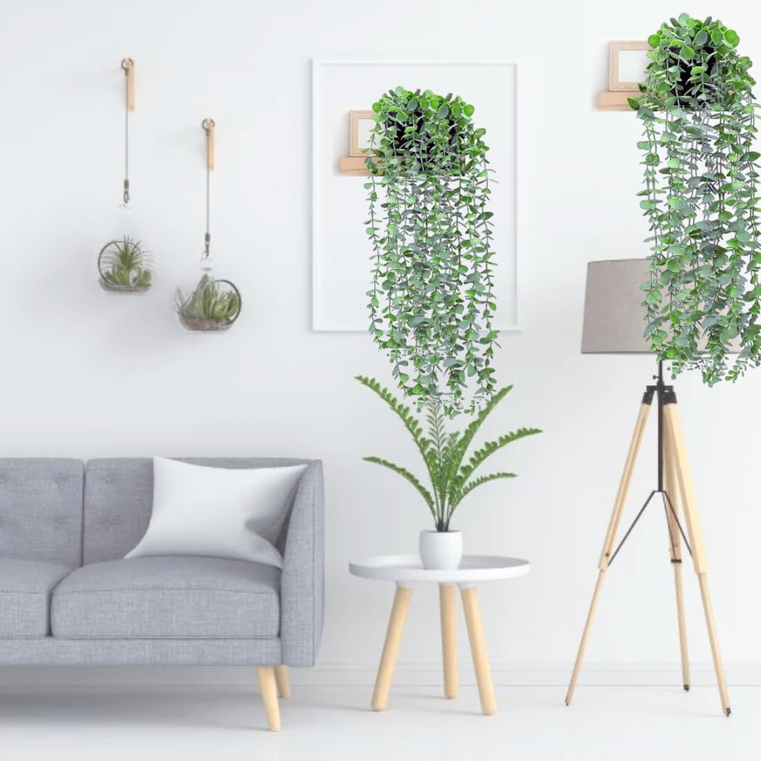 Pilipane Fake Hanging Eucalyptus Plants for Indoor Outdoor,2PCS Artificial Potted Plants, Hanging Plants, Greenery Vines for Home Room Shelf Decor(Green)