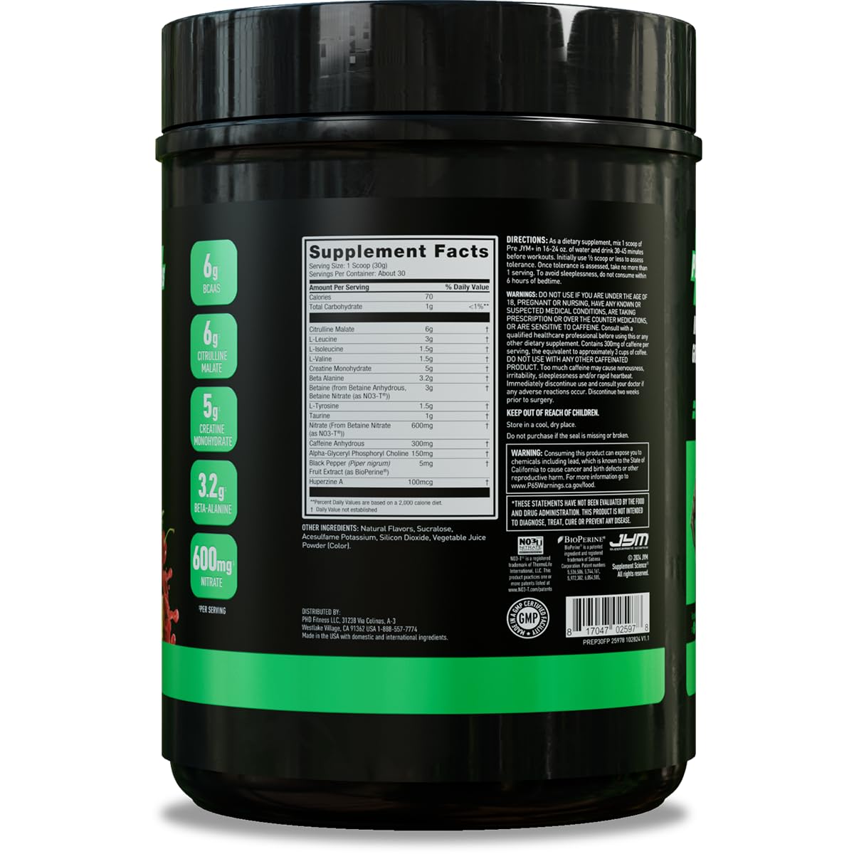 JYM Supplement Science Pre JYM Plus Orange Pre-Workout Powder, Amino Nitrates, Creatine, Betaine, Nootropics, BCAA’s, for Men & Women, 30 Servings