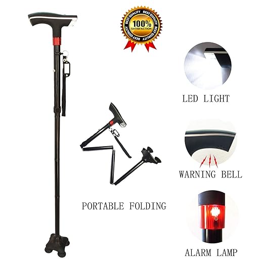 Walking Cane Survival Multitool Height Adjuatable Collapsible Folding