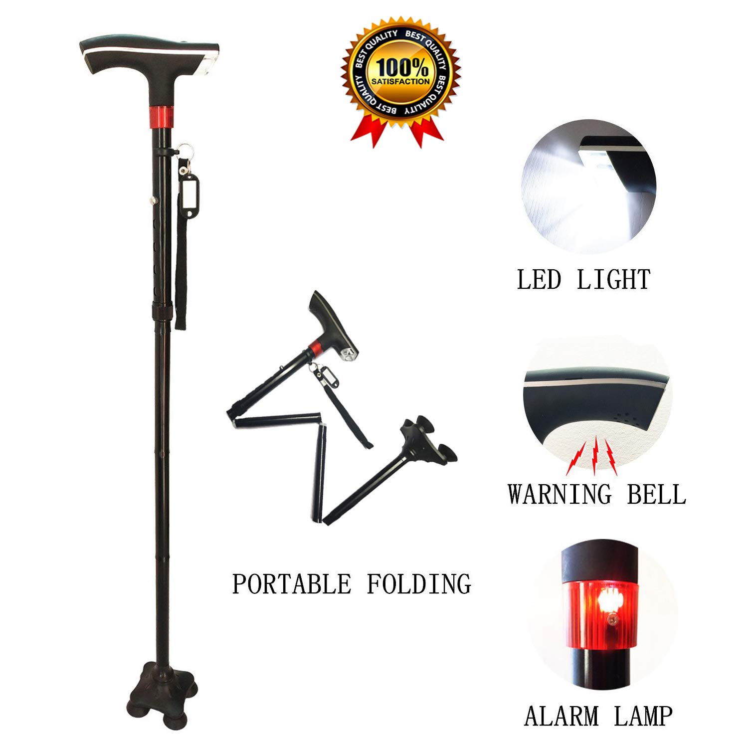 Walking Cane Survival Multitool Height Adjuatable Collapsible Folding