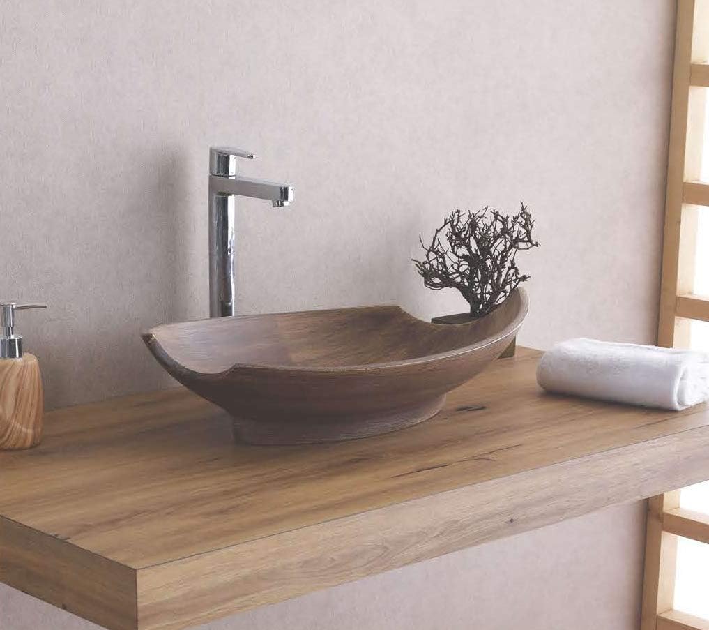 B BACKLINE Ceramic Wooden Finish Table Top/Vessel Sink/over Counter Wash Basin for Living Room