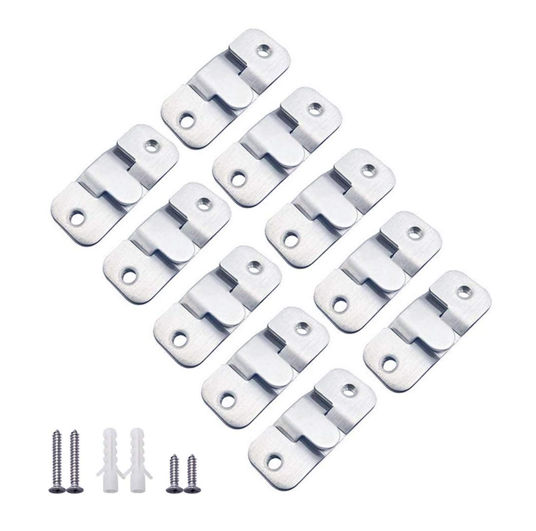 Concisea 10 Pairs [20 Pack] Flush Mount Bracket Concealed Mount Bracket Stainless Steel Photo Frame Hook Wall Mount Hardware Hanging for Pictures Mirrors Frames etc