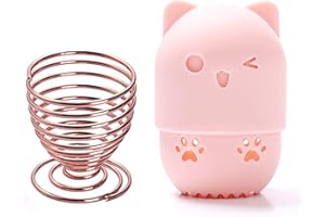 SWEET VIEW Makeup Sponge Holder, Beauty Sponge Holder + Makeup Blender Travel Case Beauty Sponge Blender Drying Stand & Storage Containers - Pink + Gold