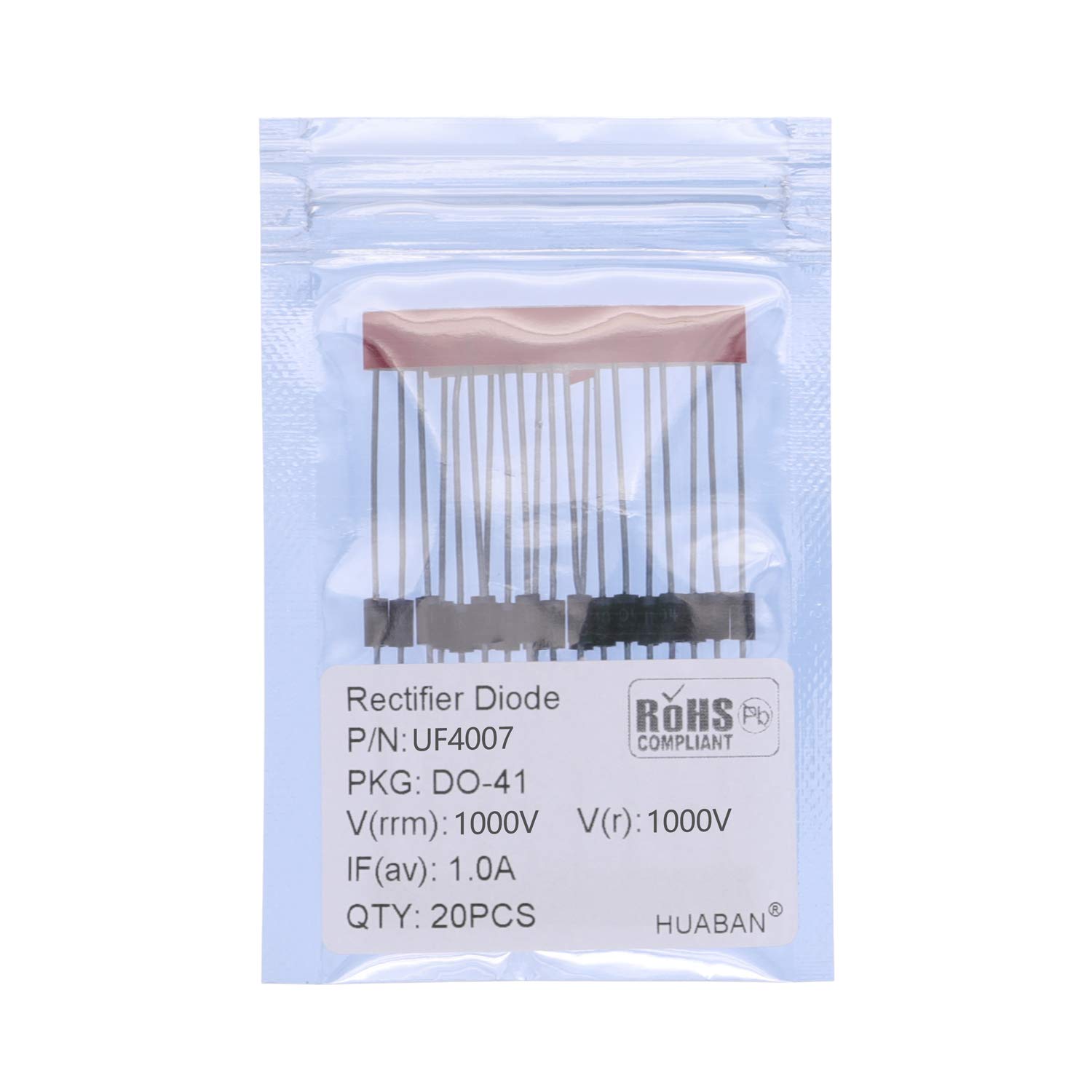 HUABAN 20PCS UF4007 Ultra Fast Recovery Rectifier Diode 1A 1000V 50-75ns DO-41 (DO-204AL) Axial 1 Amp 1000 Volt