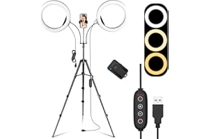 IMARTINE Dual 10" Ring Light with 73" Adjustable Tripod Stand & Phone Holder, Portable Double LED Light Rings with 29 Colors for Tiktok,YouTube,Self Portrait Shooting