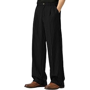 Susclude Mens Pinstripe Casual Dress Pants Old Money Wide Leg Baggy Pleated Slacks Elastic Wasist Loose Fit Work Trousers