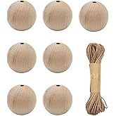 INSPIRELLE 30pcs 30mm Natural Wood Beads Unfinished Round Wooden Loose Beads Big Size Wood Spacer Beads with 10M Jute Twine for Craft Making Home Decoration