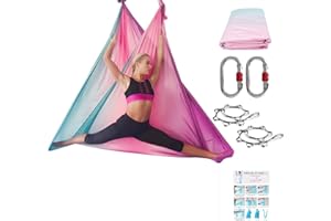 PRIOR FITNESS 5M Aerial Yoga Hammock Yoga Swing Set Premium Nylon Aerial Silk Fabric Yoga Strap Accessory with Carabiner, Daisy Chain for Bodybuilding,Workout, Indoor, Outdoor Rainbow
