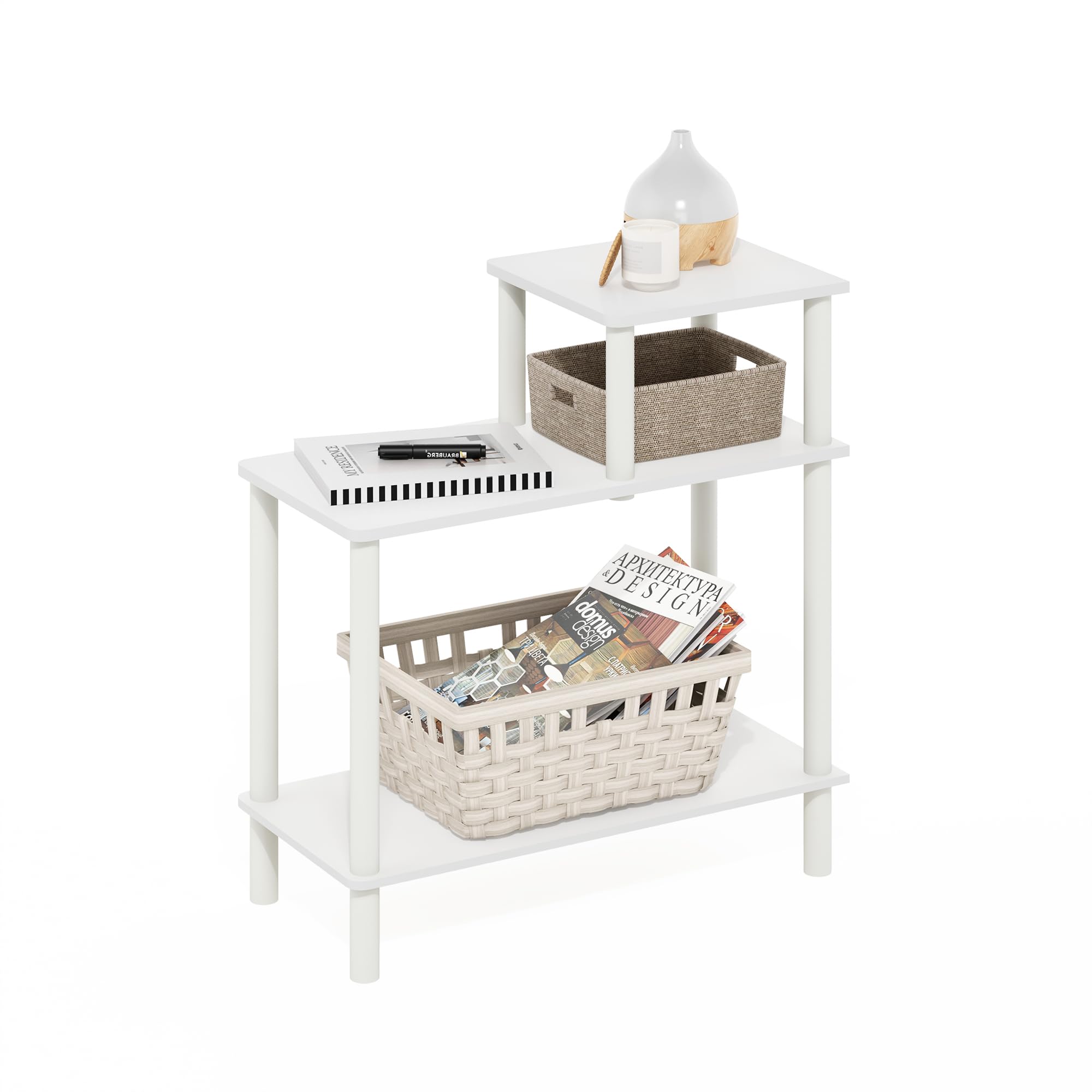 Photo 1 of (unknown if complete) Furinno Turn-N-Tube 3-Tier Rectangular Sofa Side Table, End Table with Open Shelves, White/White