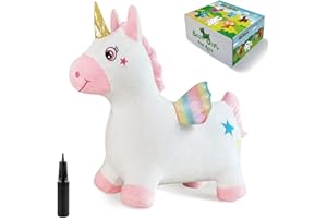 HotMax Unicorn Bouncy Horse, Inflatable Plush Cloth Cover Bouncing Hopper for Toddlers, Ride-on Jumping Unicorn Toys for Baby Girl or Boy 1st Birthday Gift 2 3 4 Year Old Kid